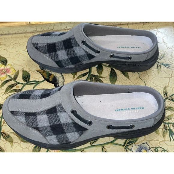 Easy Spirit 6M Martha Stewart Travelport 107 Slip Ons Mules Clogs Black Plaid - Picture 5 of 7